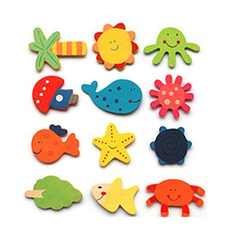 12Pcs/Set Wooden Cartoon Fridge Magnet Educational Toys S3197
