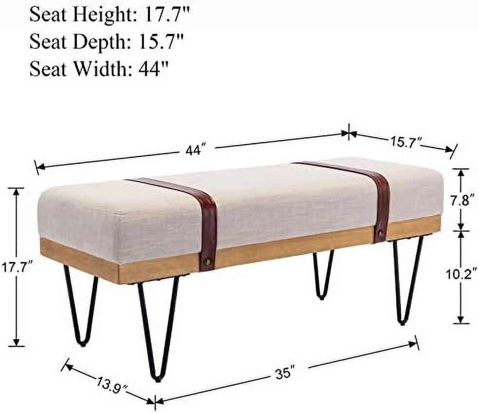 Grey Chenille Rectangle Ottoman Bench with Arms and Metal Legs M594693