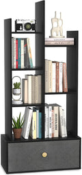 Black Industrial Wood Book Shelf with 2 Drawers and 12 Open Bookshelf C358