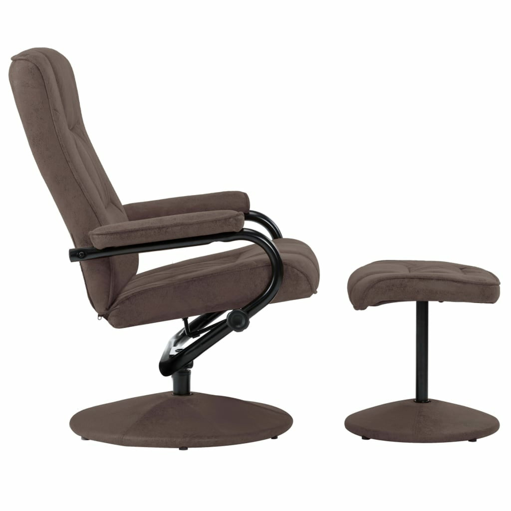 Brown Faux Suede Leather Recliner Armchair with Foot Stool I895957