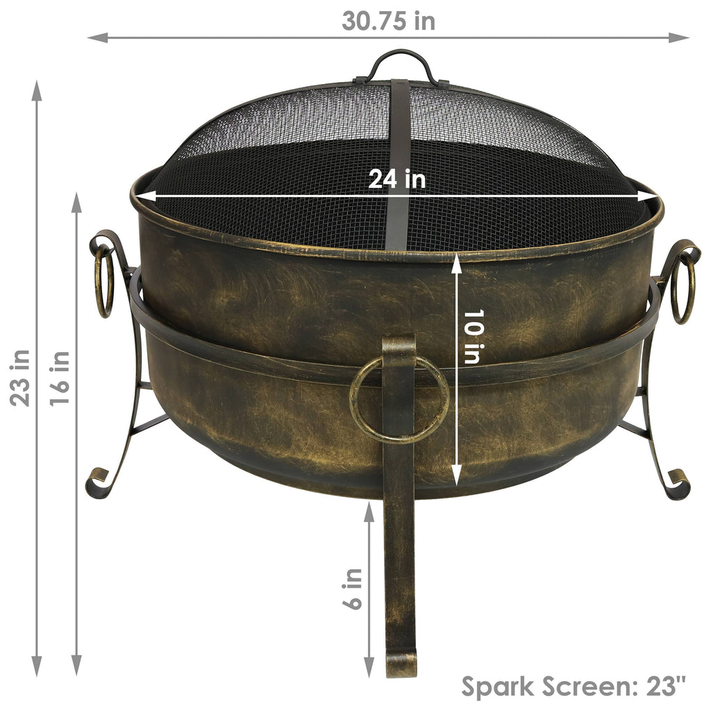 24 inch Steel Cauldron Fire Pit with Spark Screen C794500