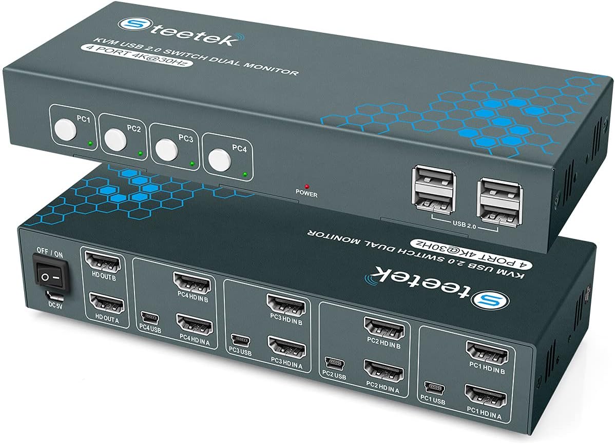 KVM Switch Dual Monitor 2 Port 4K@60Hz, HDMI, 2 in 2 Out, with 4 HDMI and 2 USB Cables H214568