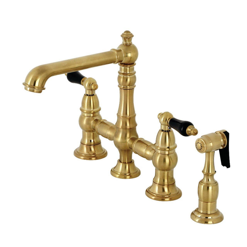 Brushed Brass Bridge Kitchen Faucet with Brass Sprayer T85201