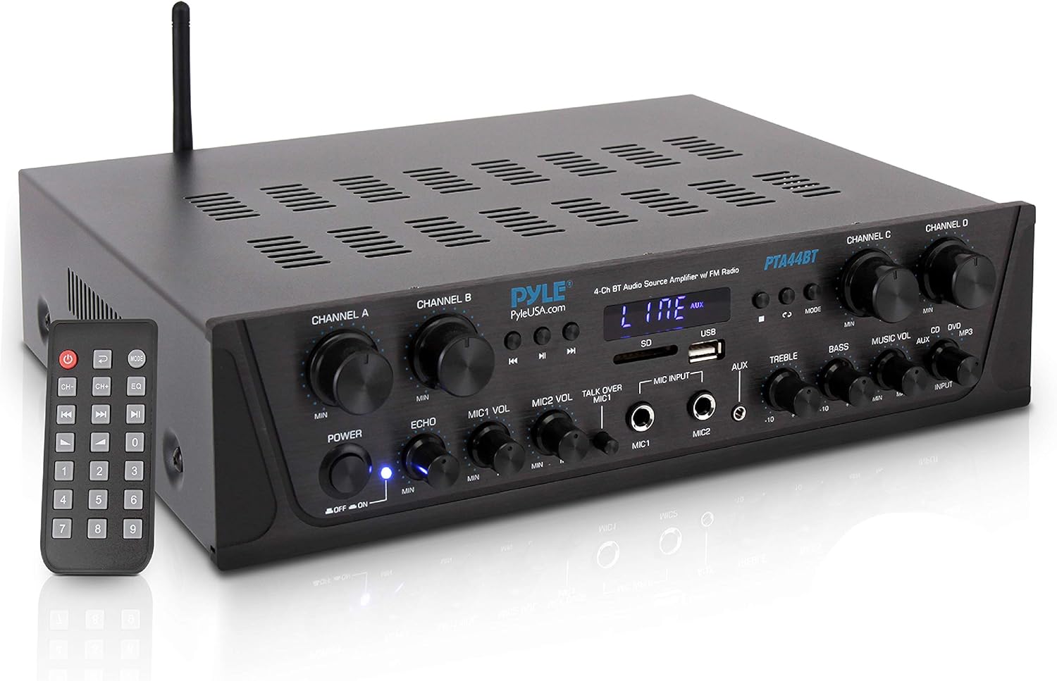 500W 4 Channel Bluetooth Amplifier with AUX IN, FM, USB, Microphone IN L14998