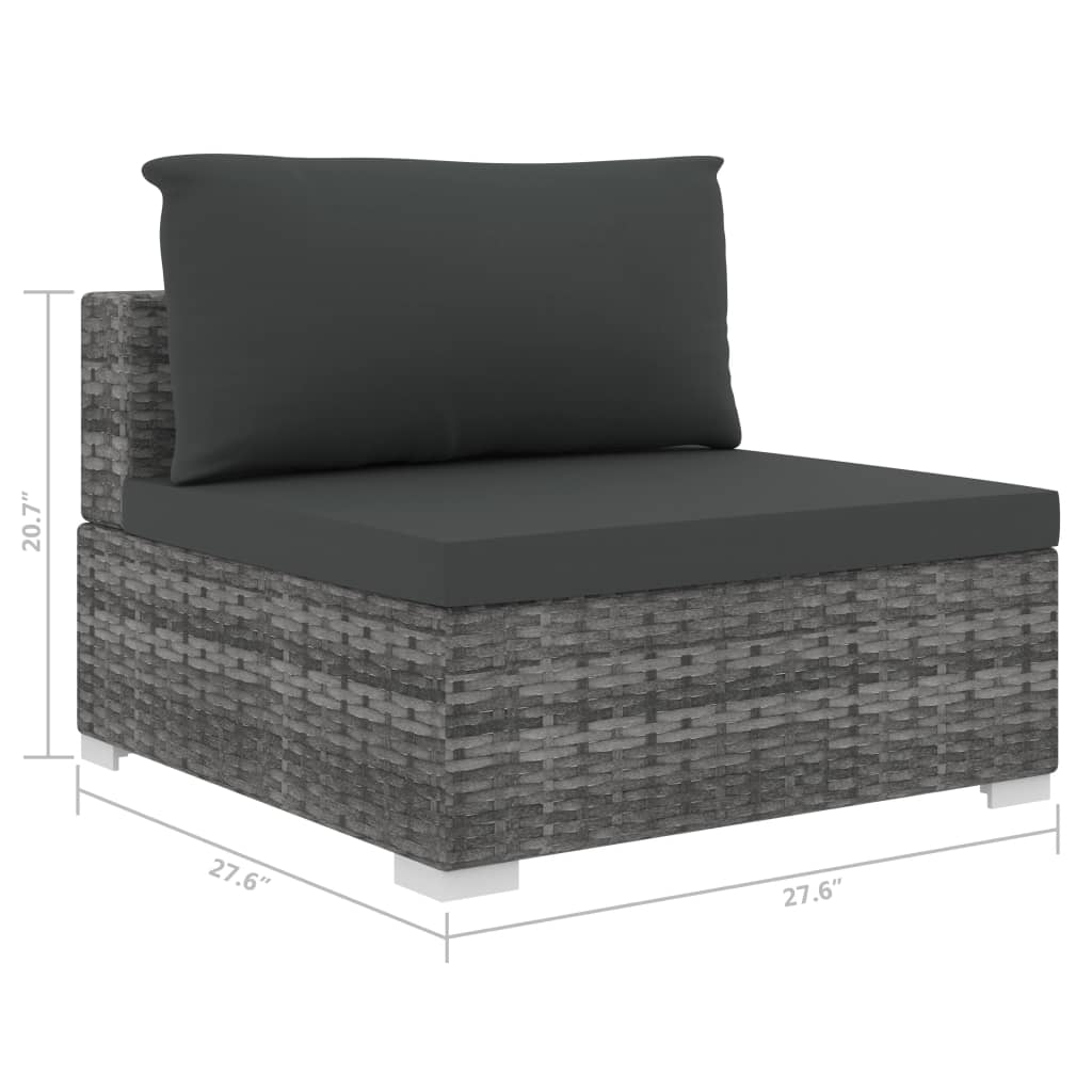 Gray Poly Rattan Sectional Middle Seat with Cushions R7599