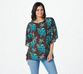 Printed Caftan Top, Size 3X, Brown/Turquoise H1075