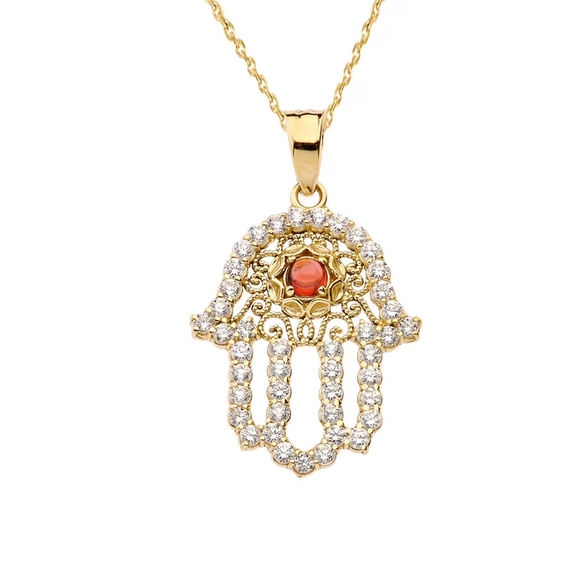 14K Yellow Gold Hamsa Pendant Necklace with 16" chain P740