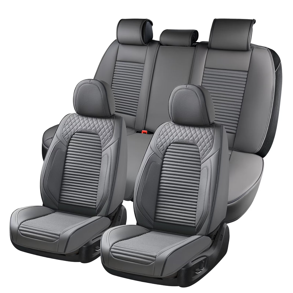 Gray Leather Car Seat Covers, 5 Seats Universal Seat Protectors R640835
