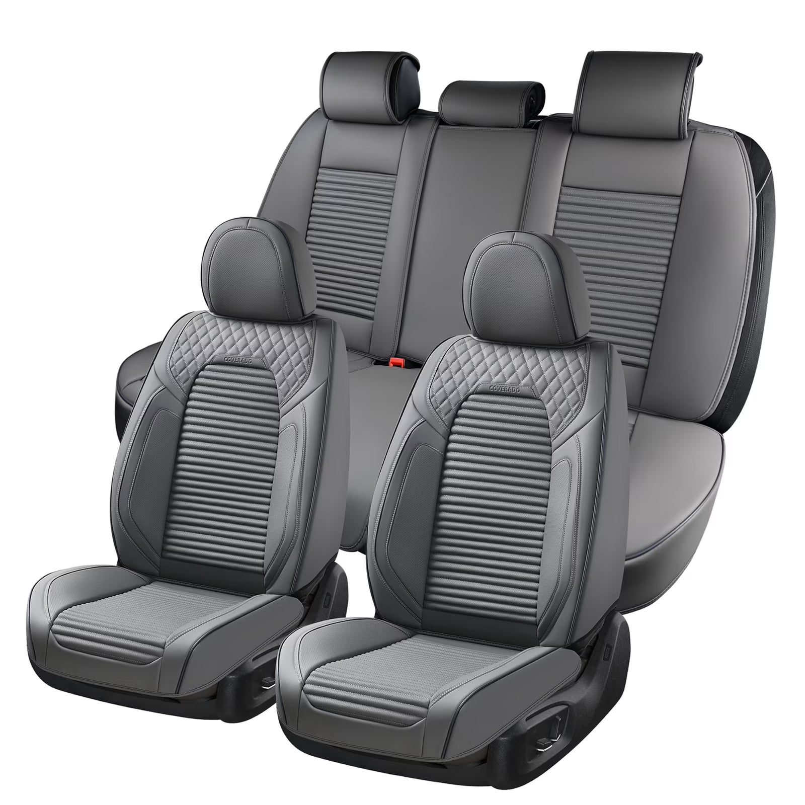Gray Leather Car Seat Covers, 5 Seats Universal Seat Protectors R640835