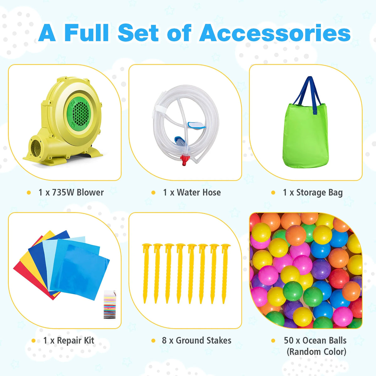 6-in-1 Inflatable Water Castle Bouncer with 50 Ocean Balls & 735W Blower P8537
