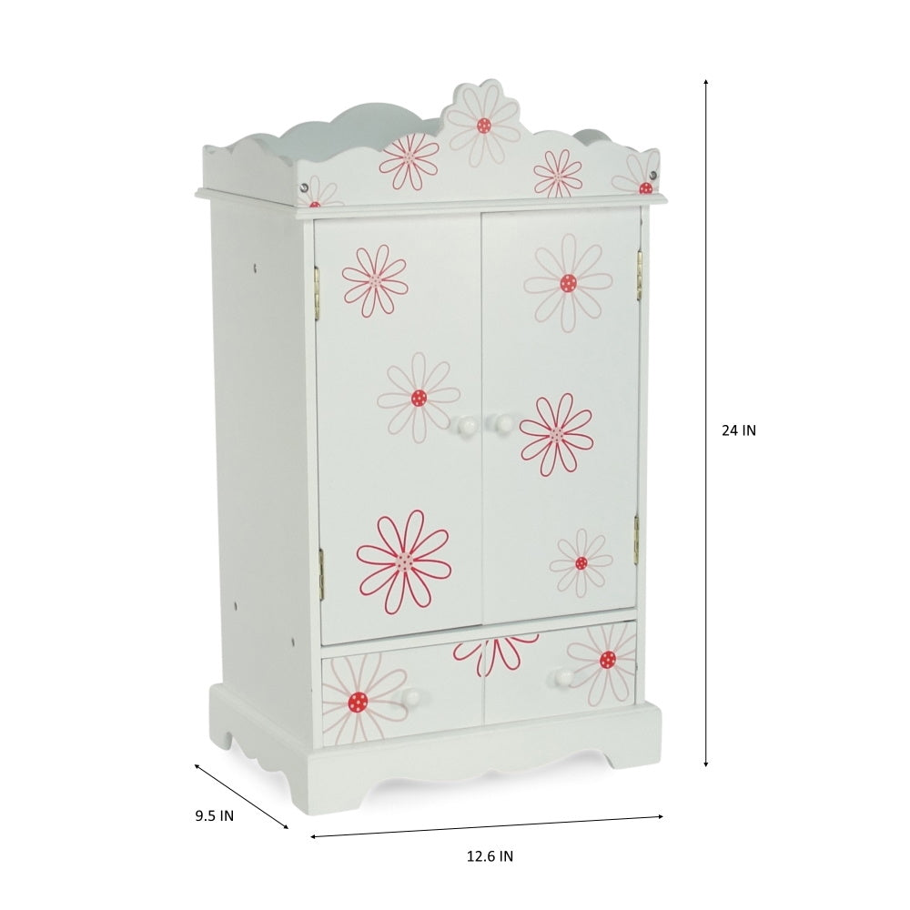 18 Inch Doll Clothes Storage Closet Armoire with 3 Notched Doll Clothes Hangers D96733