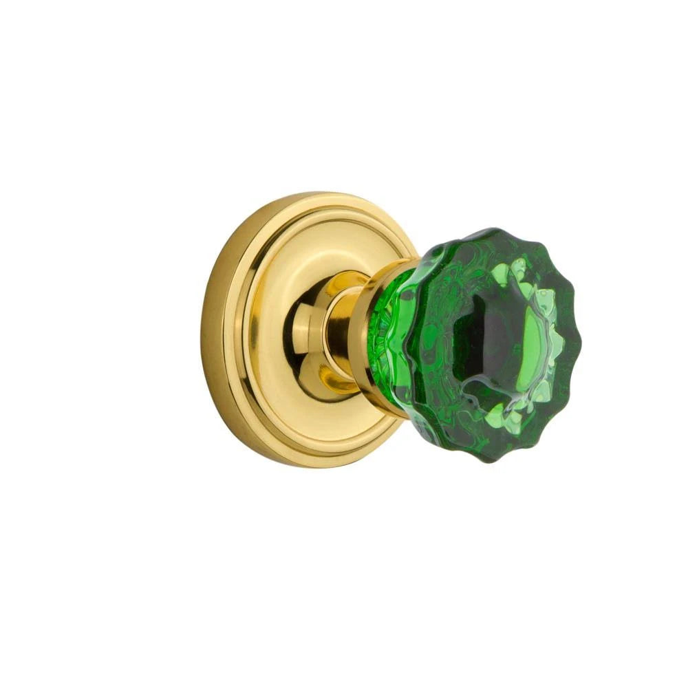 Crystal Emerald Glass Door Knob in Unlaquered Brass H687148