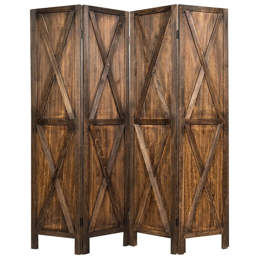 Brown 4 Panels Folding Wooden Room Divider S251