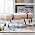 Grey Chenille Rectangle Ottoman Bench with Arms and Metal Legs M594693