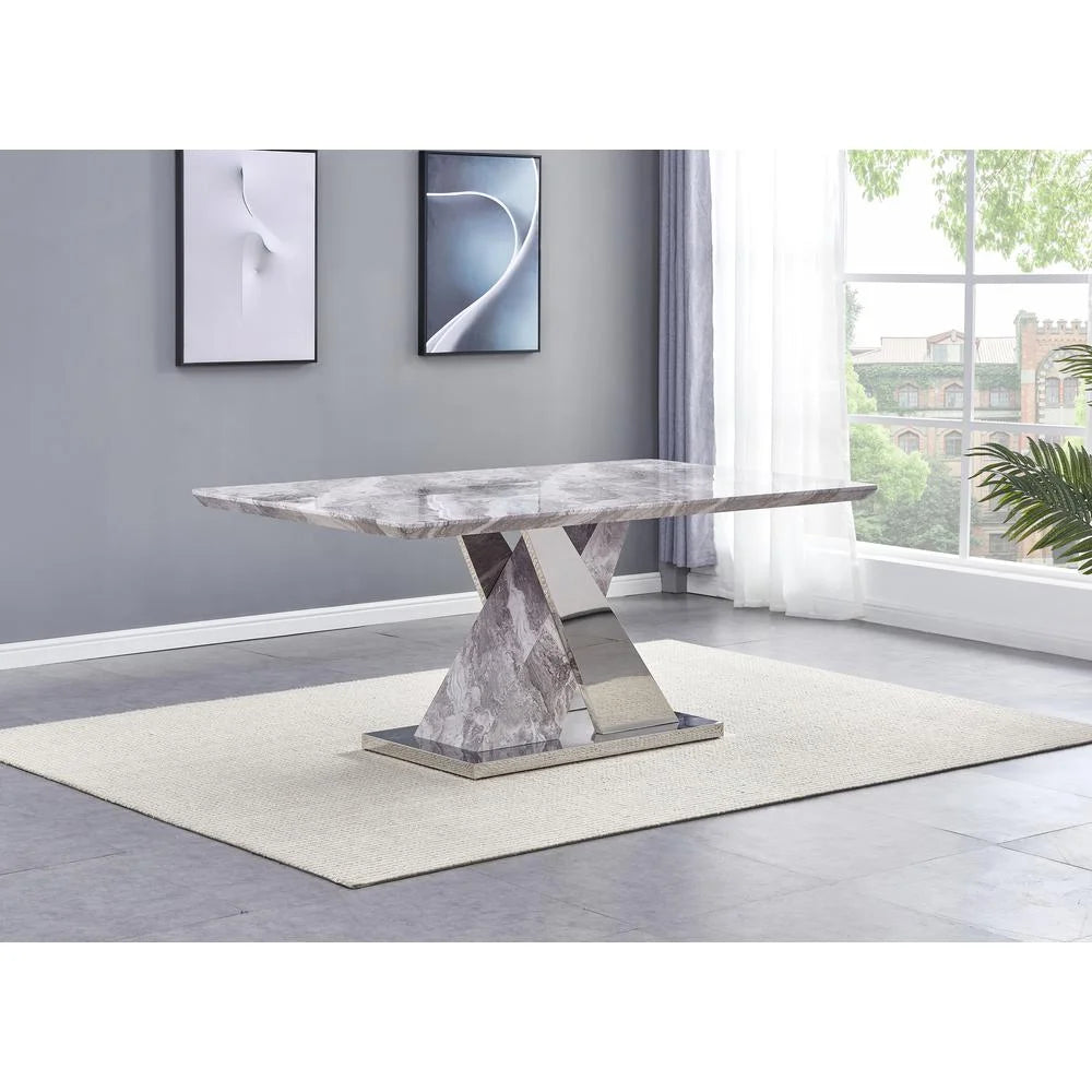 5pc Faux Marble Chrome Chairs White Faux Leather K5332