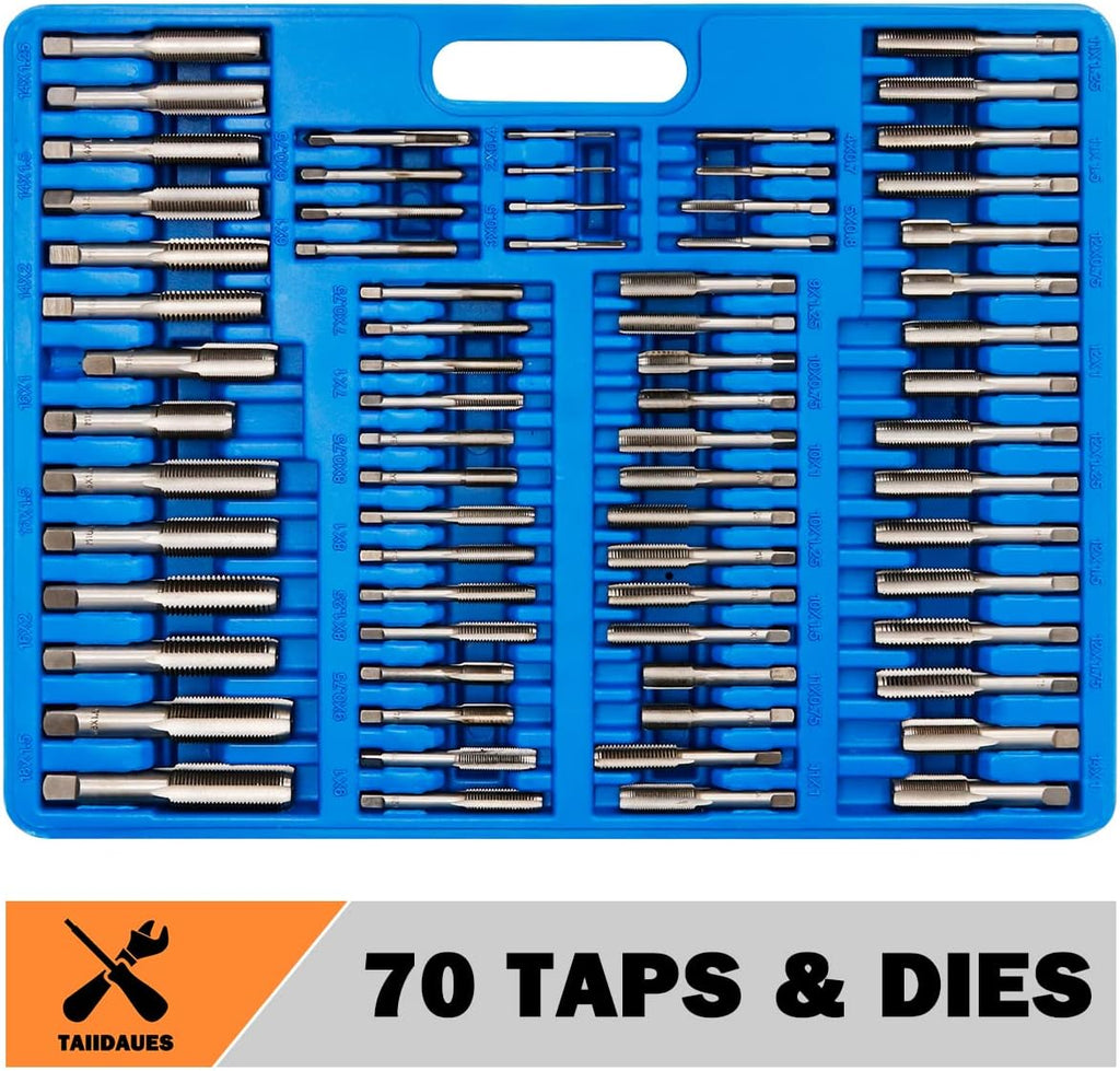 110 Piece Hardened Alloy Steel Metric Tap And Die Threading Tool Set with Storage Case U481523