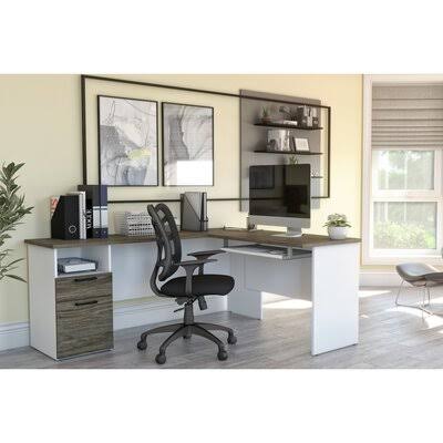 Walnut Gray/White L-Shaped Desk J541