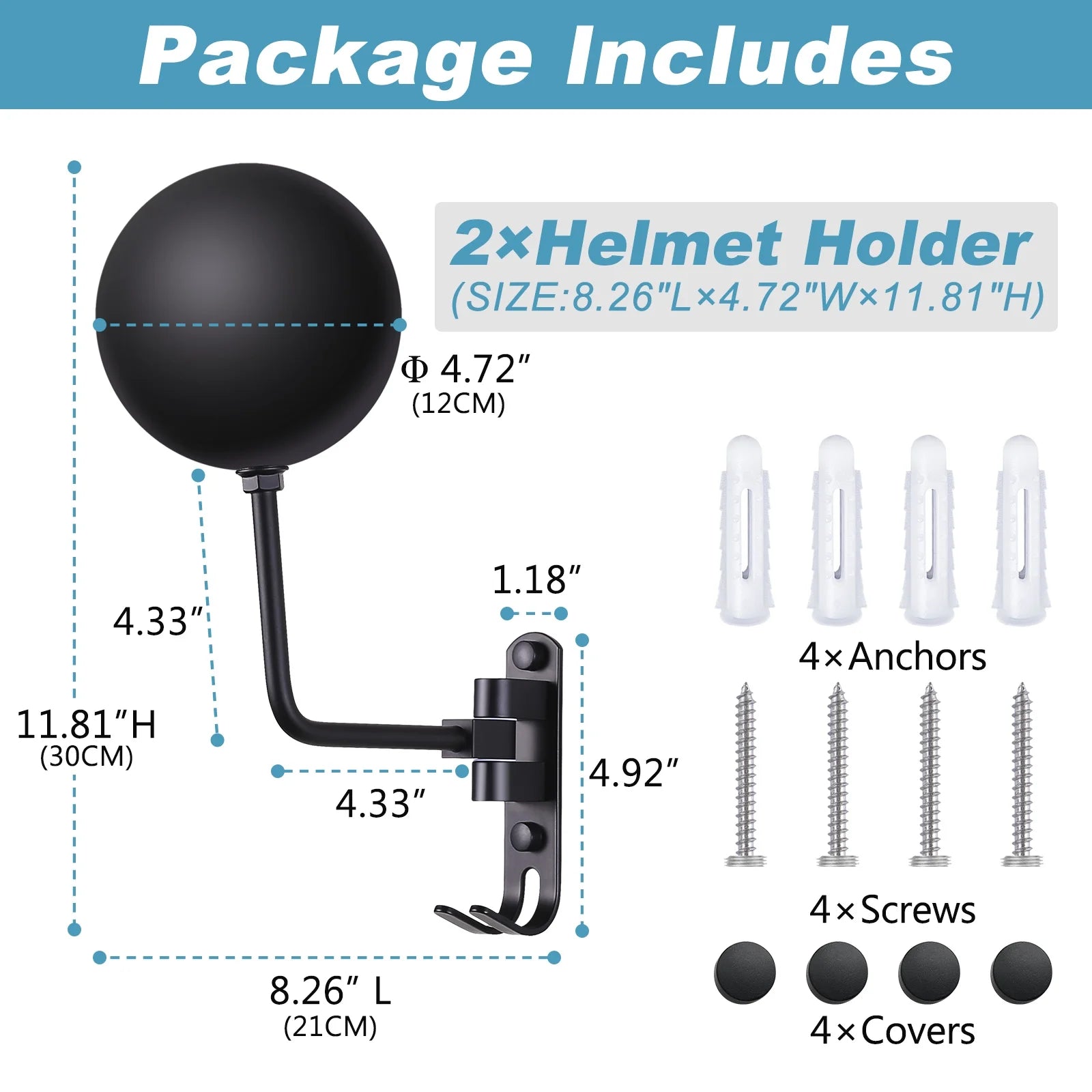 Black 2-Pack Helmet Holder Wall Mount with 2 Hooks L886