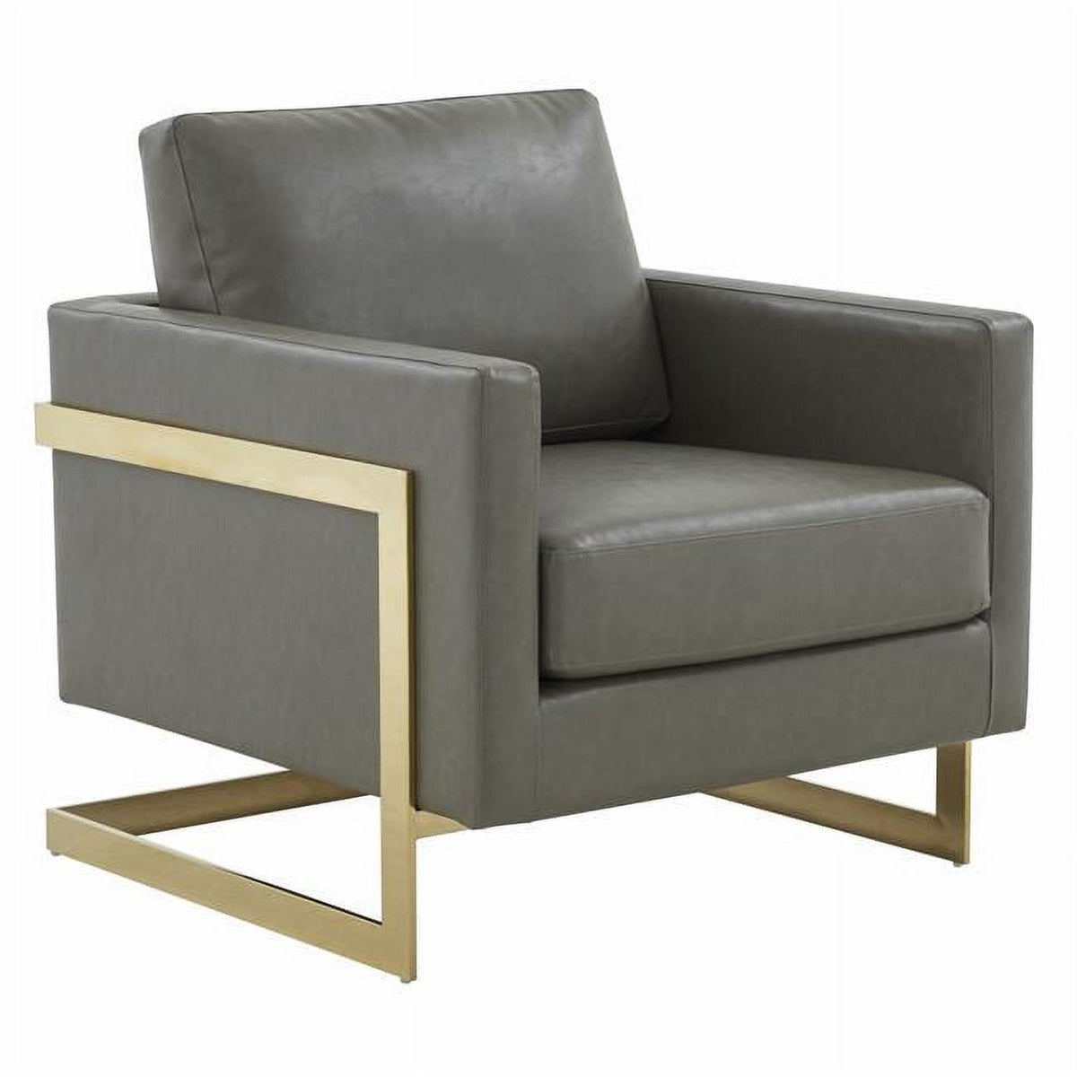 Grey & Gold Upholstered Leather Accent Armchair V4770