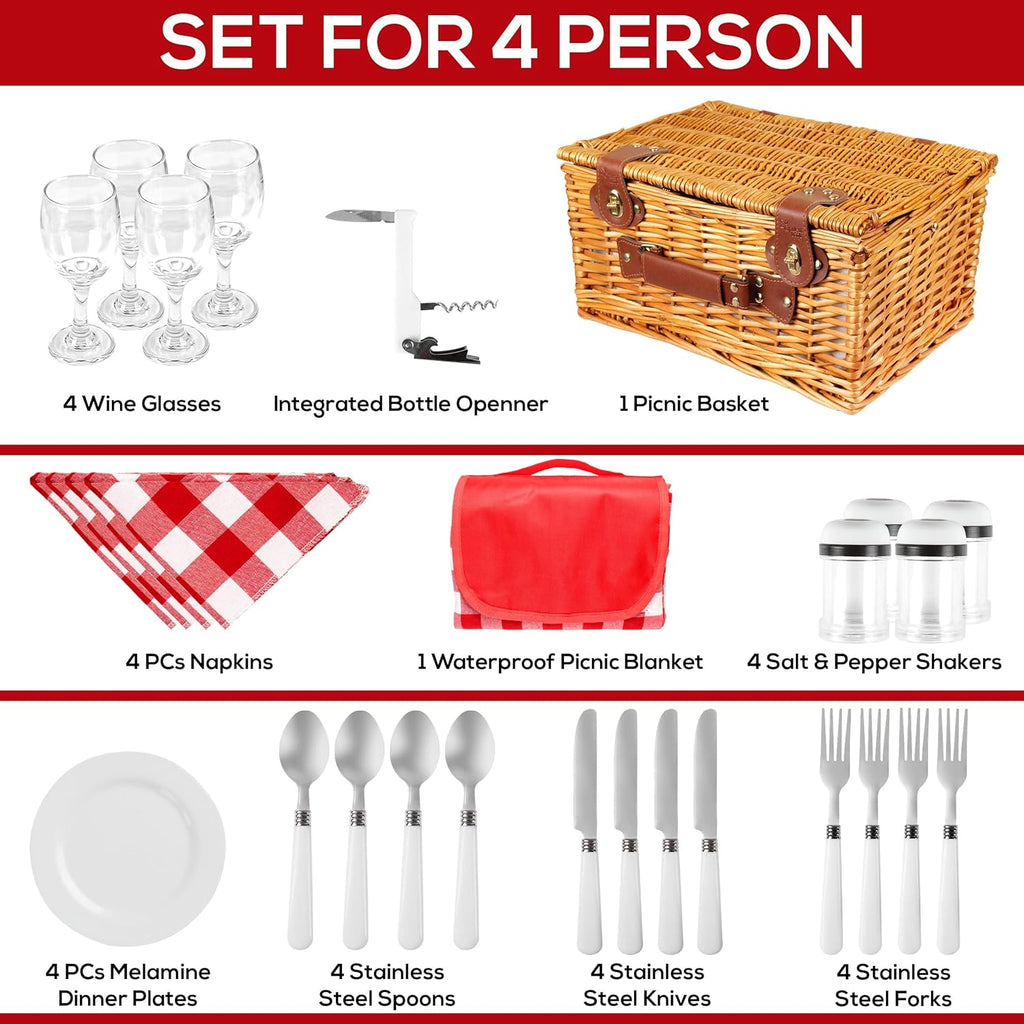29 Pcs Picnic Set with Waterproof Blanket and Insulated Cooler Compartment V66259
