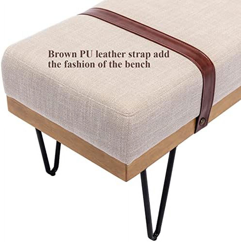 Grey Chenille Rectangle Ottoman Bench with Arms and Metal Legs M594693