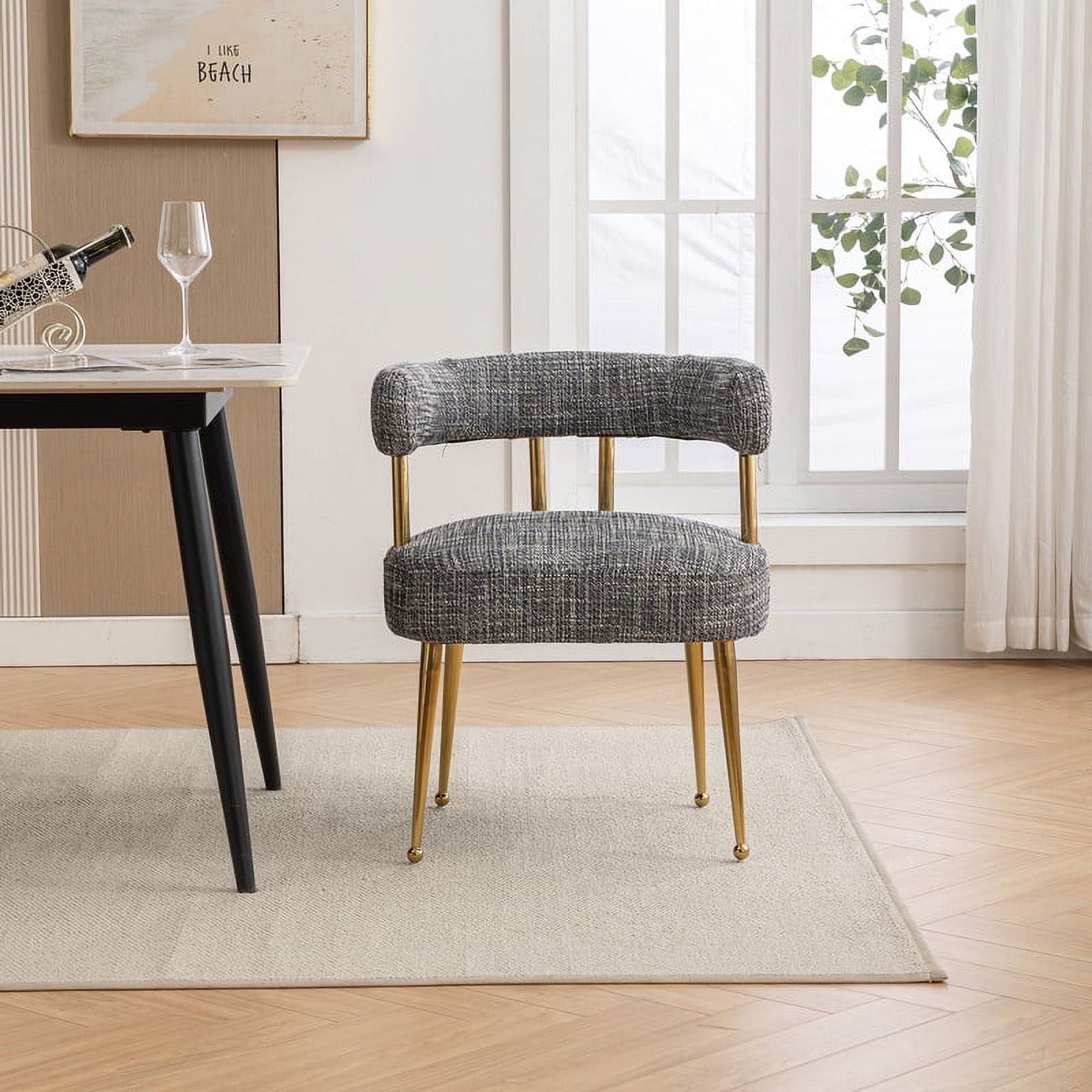 Mid-Century Modern Linen Fabric Dining Chair with Gold Legs X777281