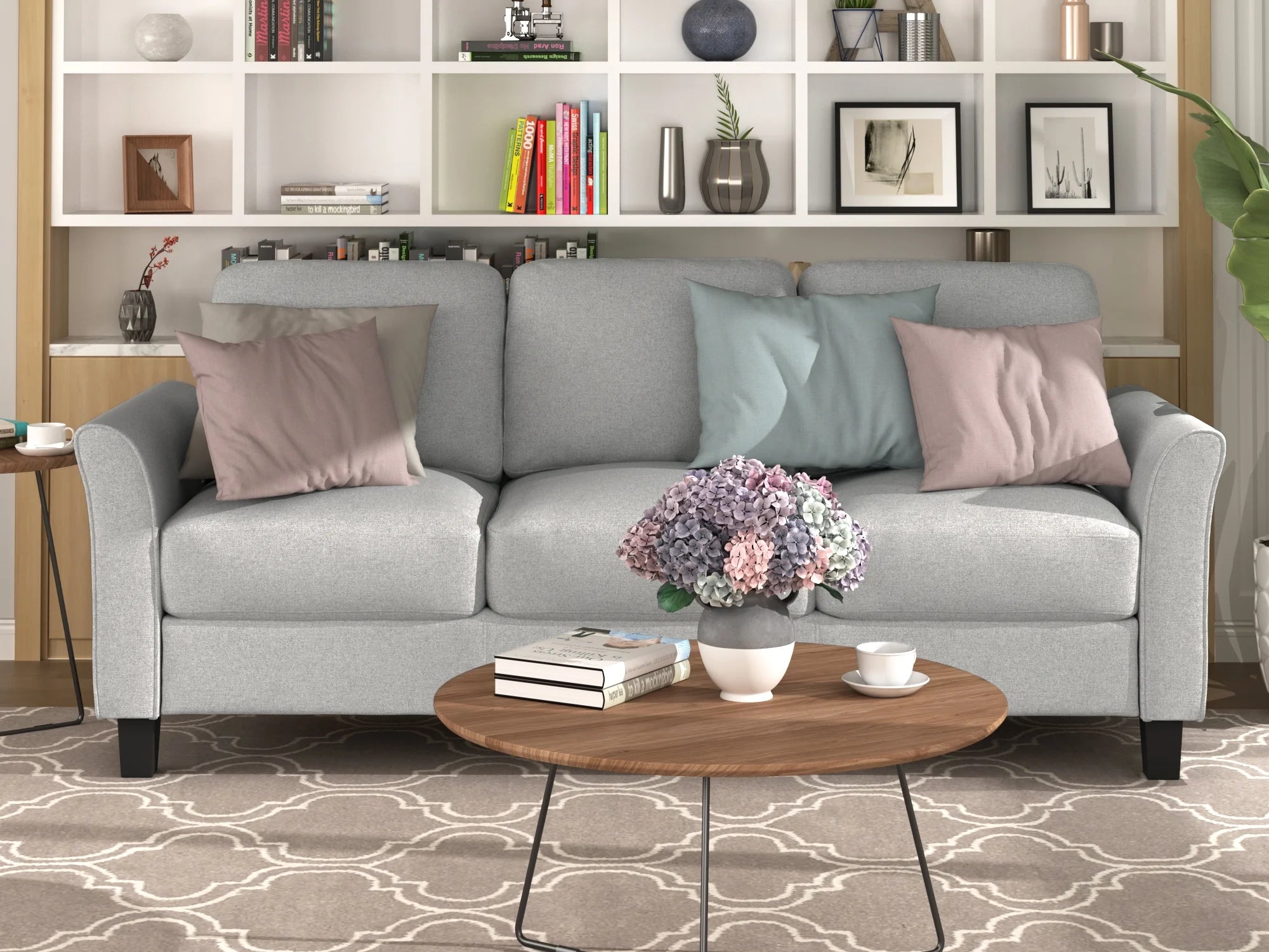 Light Gray 3-Seat Linen Fabric Sofa U125