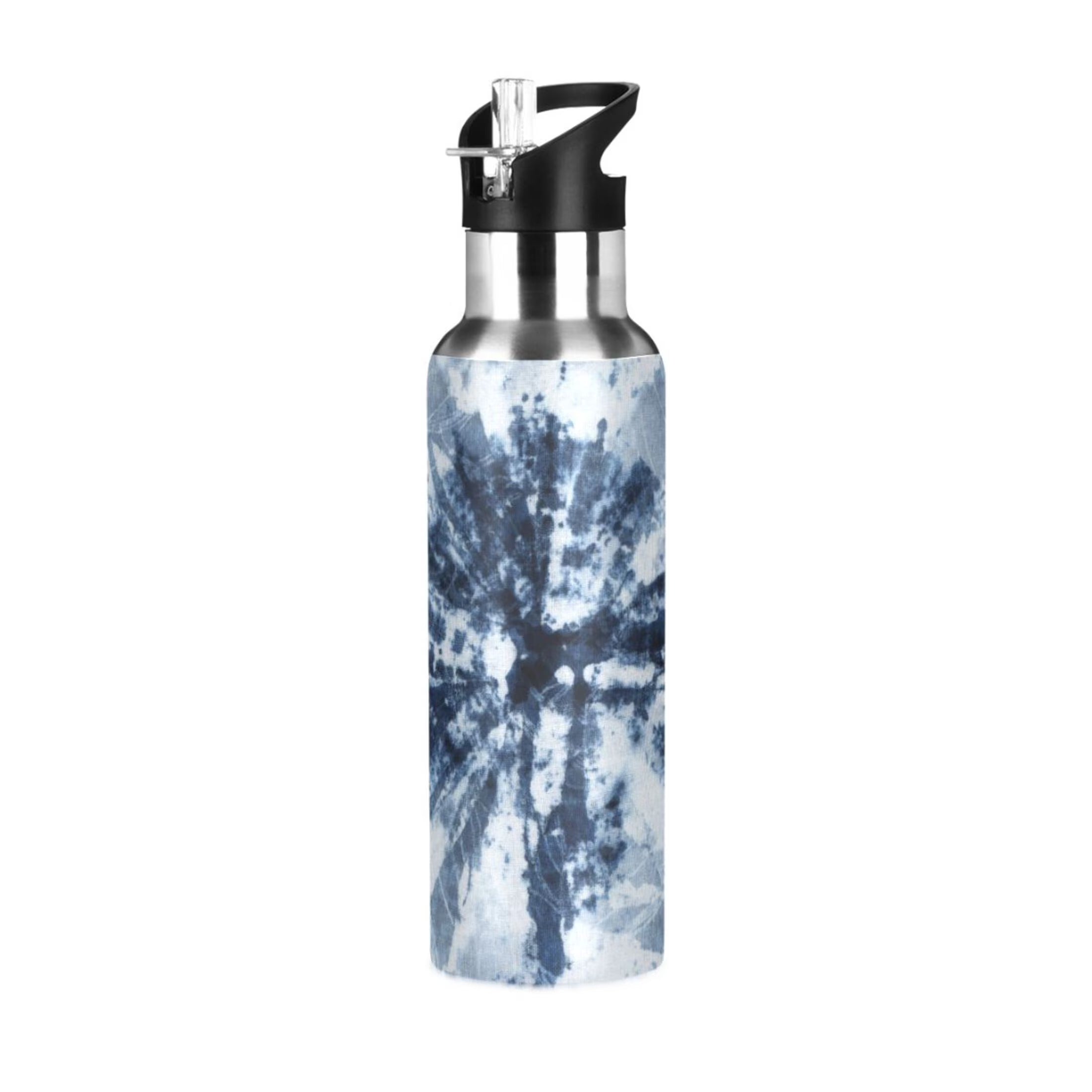 Tie-dye Blue Stainless Steel Insulated Water Bottle with Straw Lid H2723