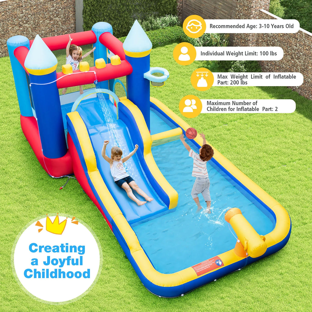 6-in-1 Inflatable Water Castle Bouncer with 50 Ocean Balls & 735W Blower P8537
