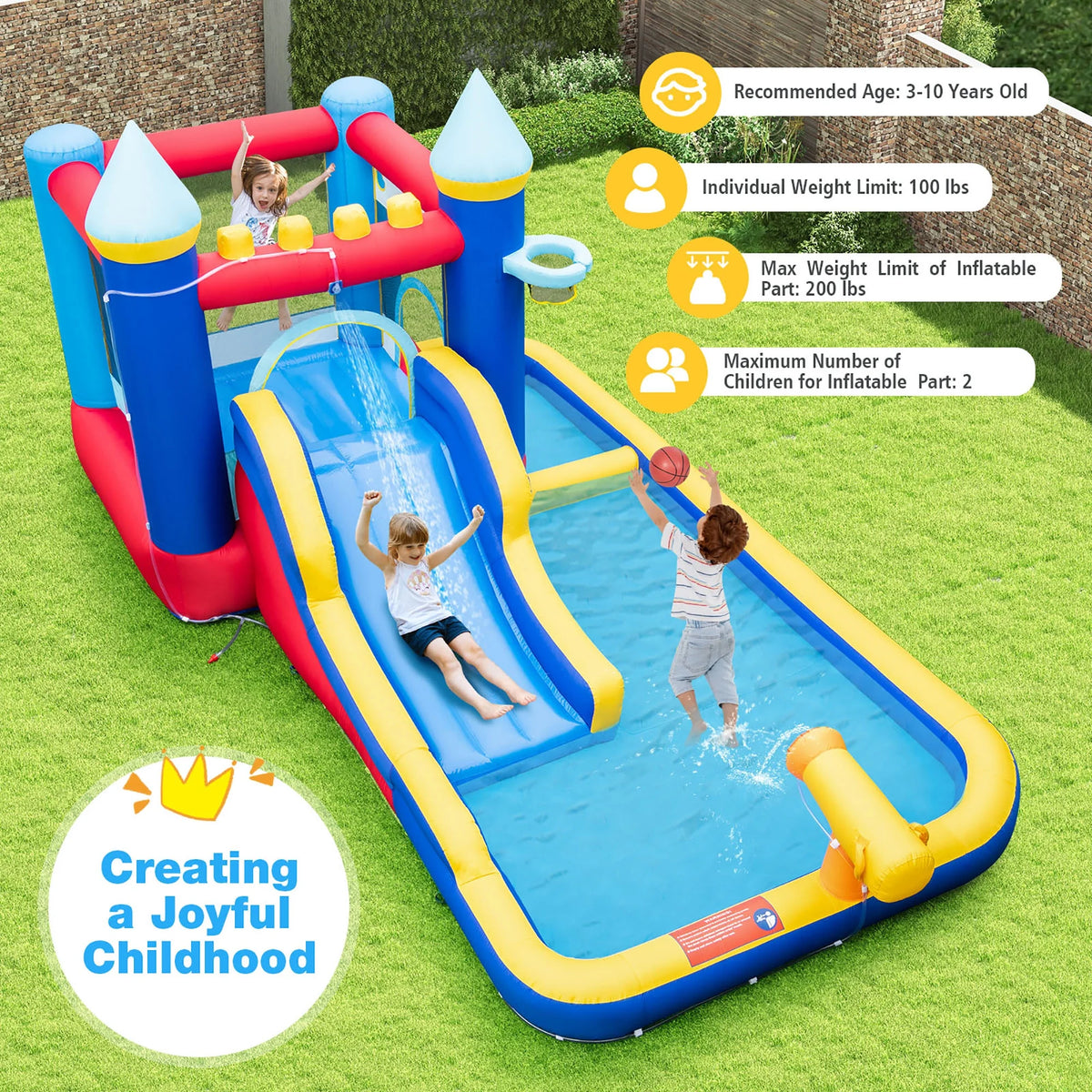 6-in-1 Inflatable Water Castle Bouncer with 50 Ocean Balls & 735W Blower P8537