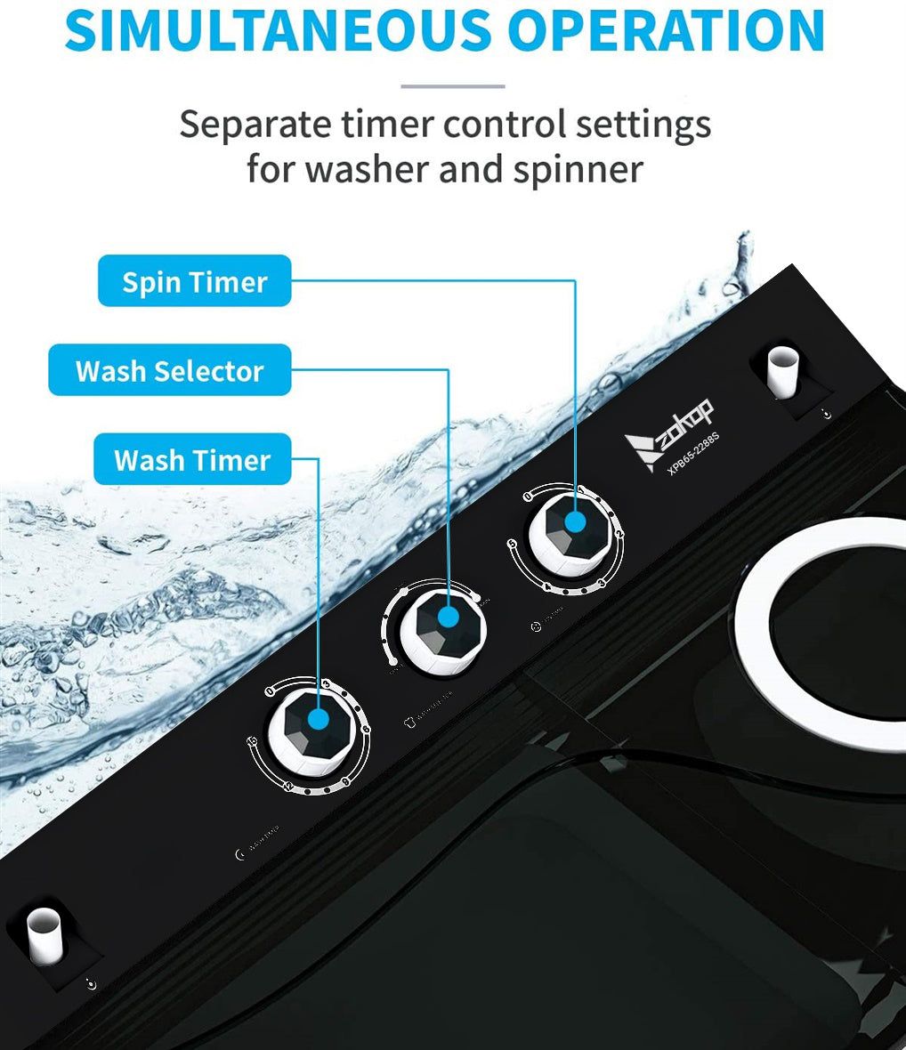 Semi-automatic Twin Tub Washing Machine with Built-in Drain Pump, 26Lbs, White&Black C830208