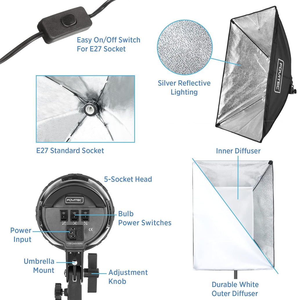 3-Light Fluorescent Studio Lighting Kit with Softboxes, Light Stands, & Carry Case A113551