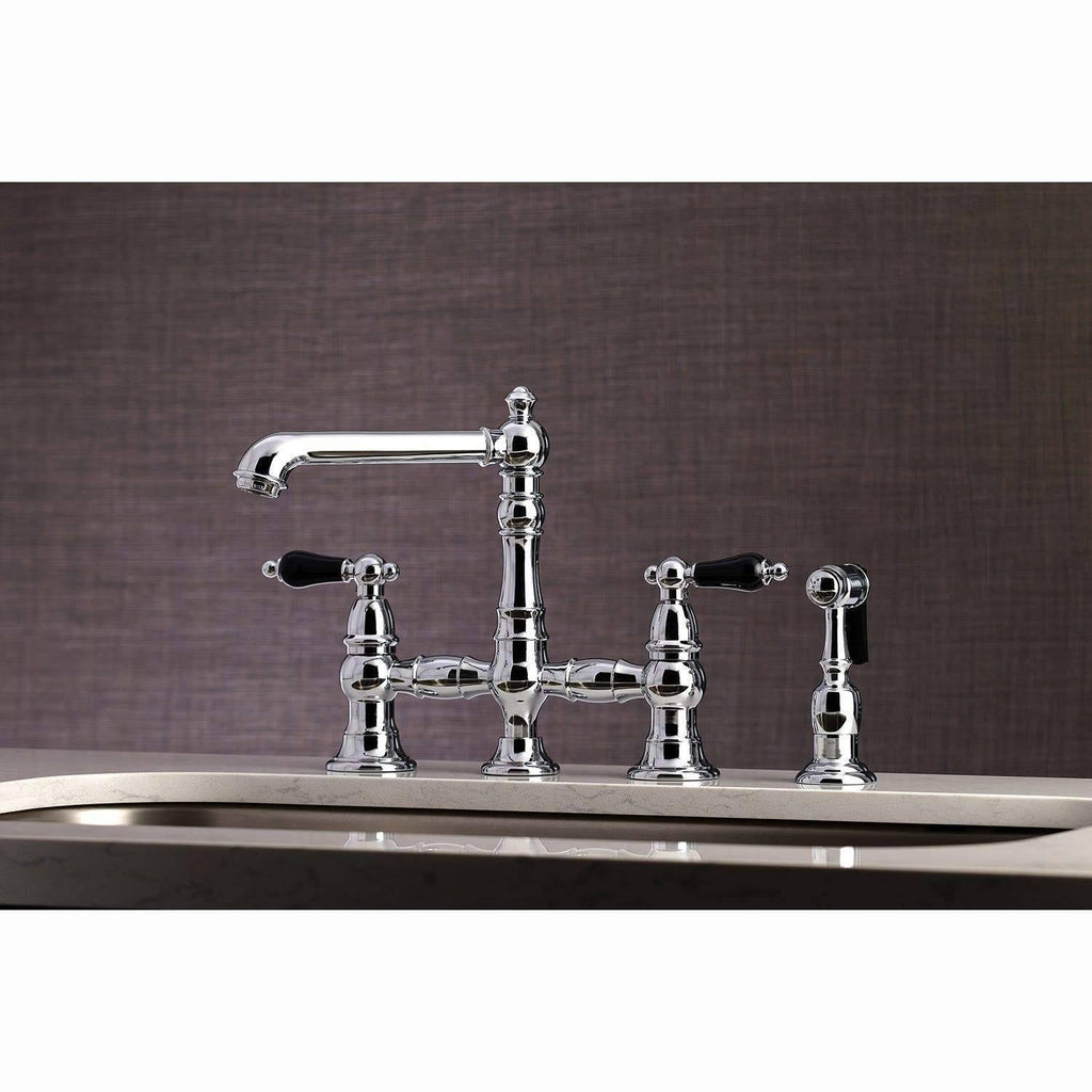 Brushed Brass Bridge Kitchen Faucet with Brass Sprayer T85201