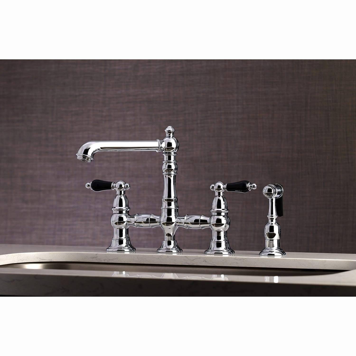 Brushed Brass Bridge Kitchen Faucet with Brass Sprayer T85201