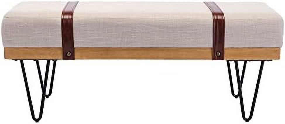 Grey Chenille Rectangle Ottoman Bench with Arms and Metal Legs M594693