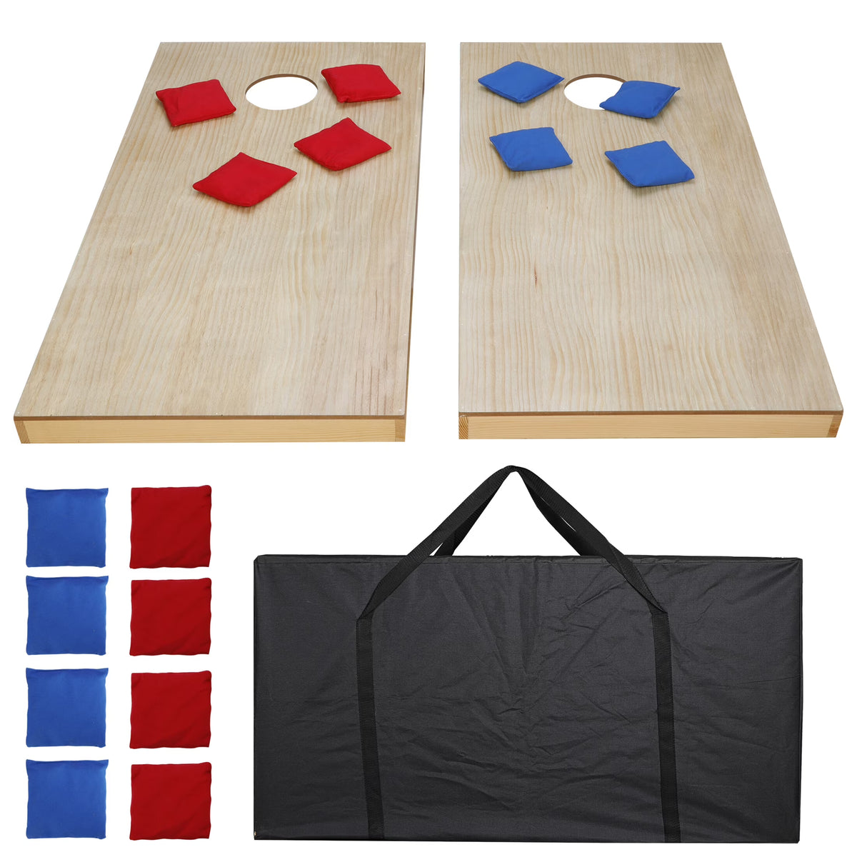 Portable Wood Cornhole Game Board Set with 8 Bean Bags & Carry Case M925