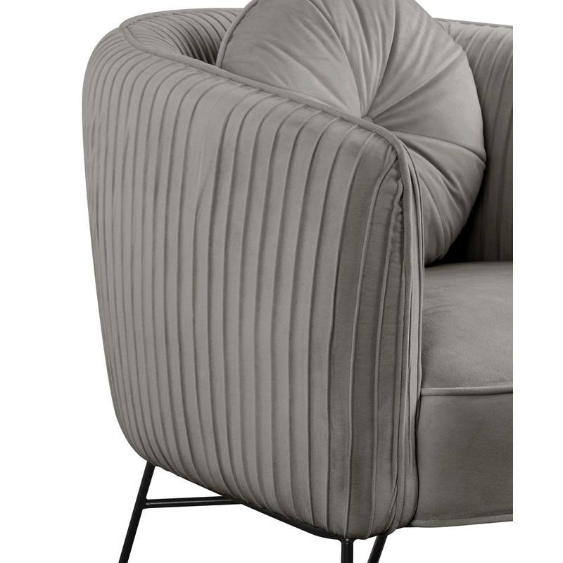 Gray Velvet Barrel Accent Chair with Metal Base U801