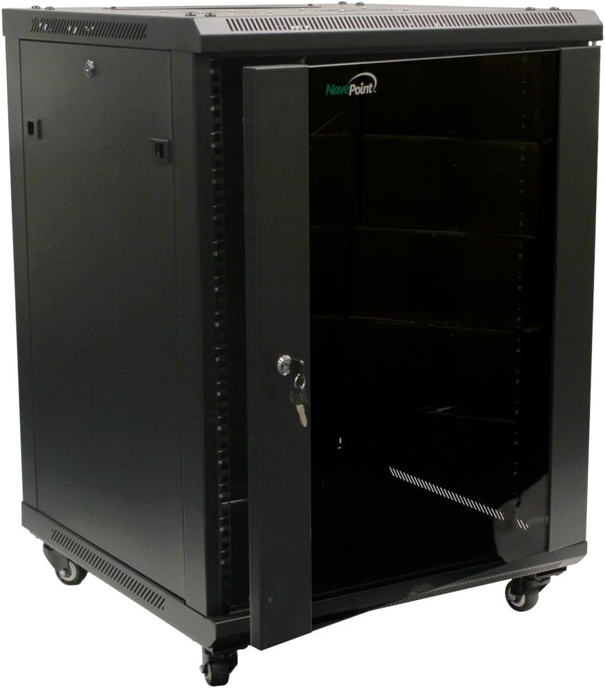 15U Wall Mount Server Cabinet with Glass Door and Casters T56315