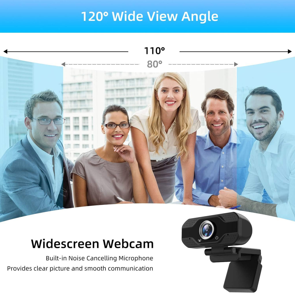 PC Webcam with Microphone and Cover, Full HD 1080P USB, 120-Degree View Angle V705