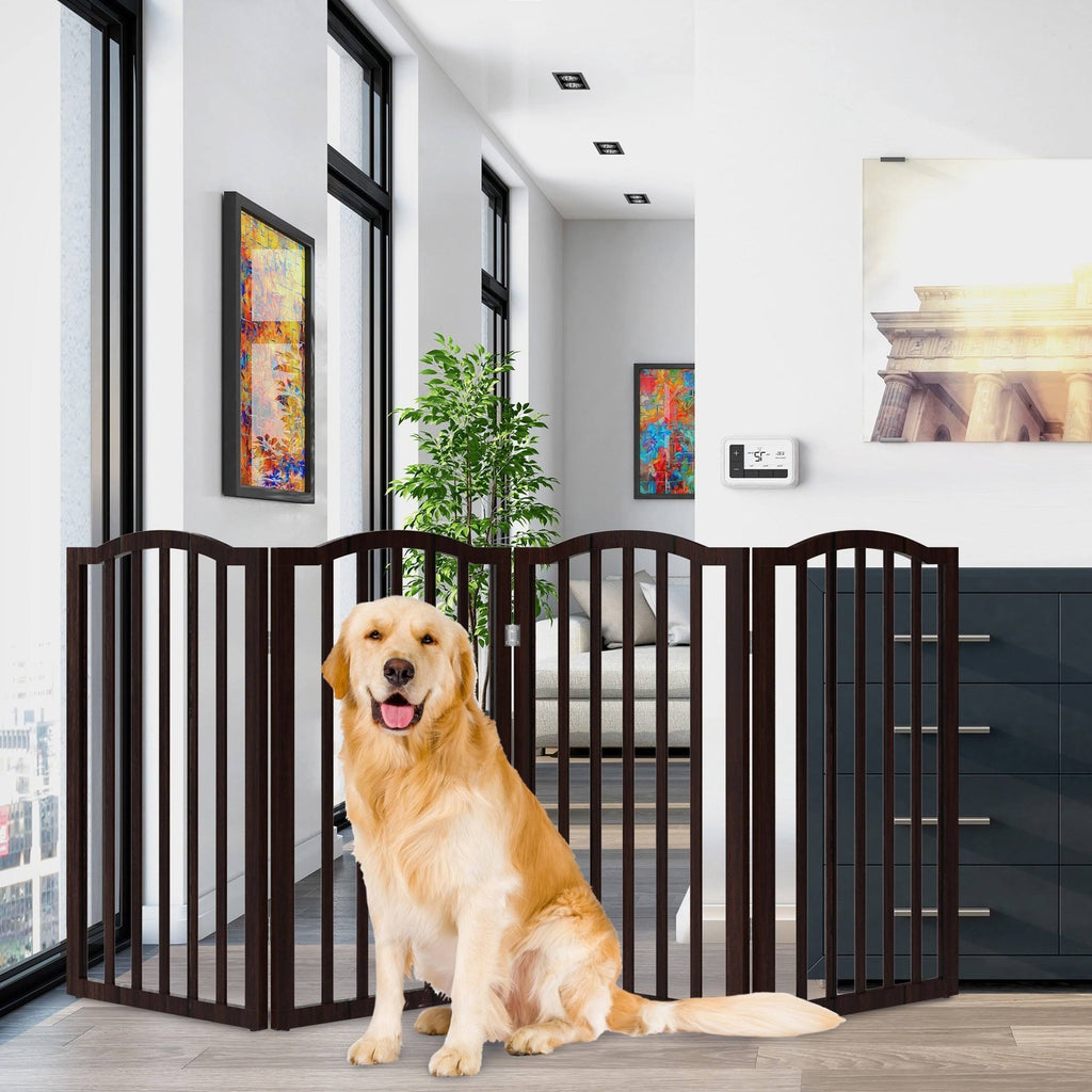 Freestanding 4-Panel Pet Gate Brown T3973