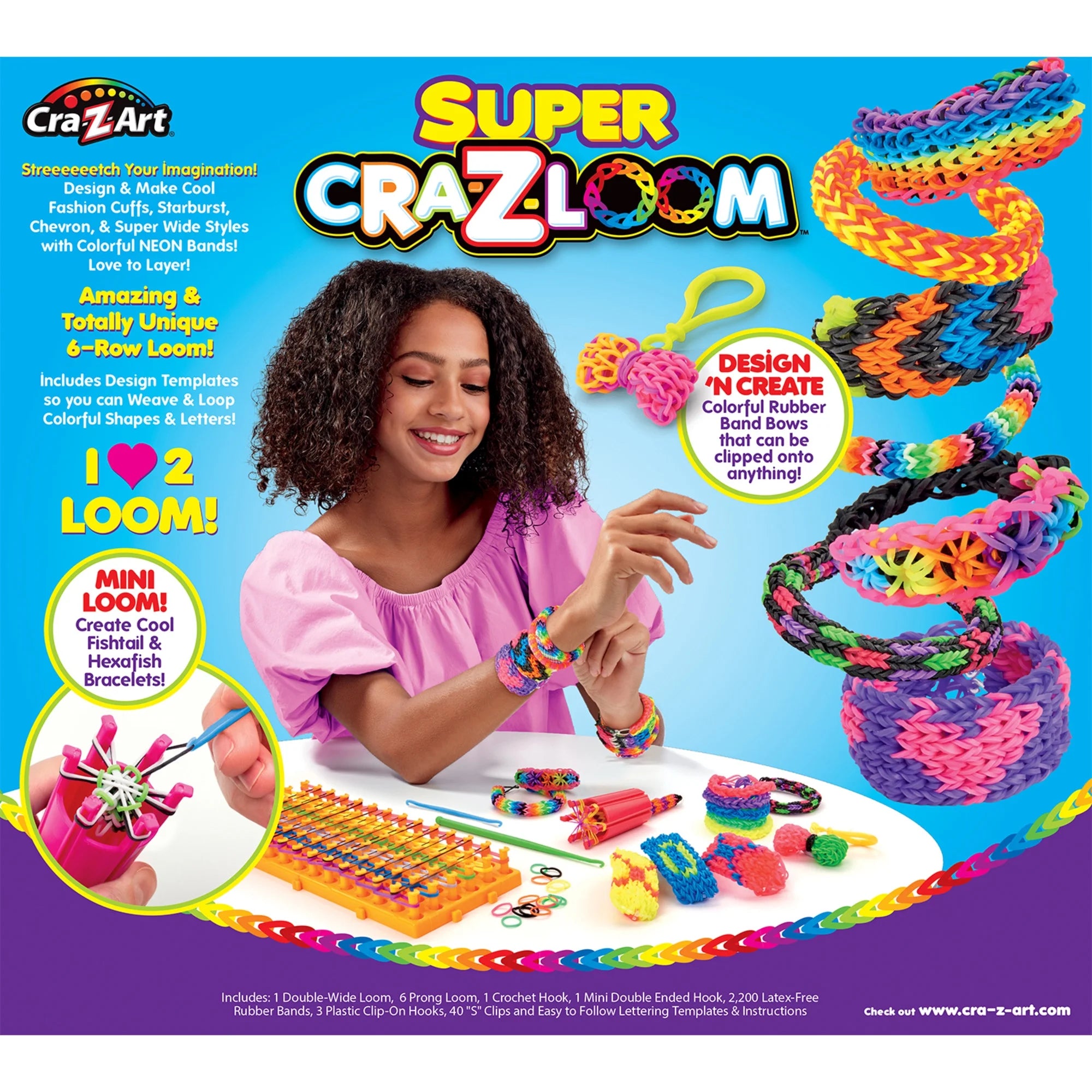 DIY Bracelet Loom Kit, 2200 Latex Free Color Bands, 6 Row Loom F53537