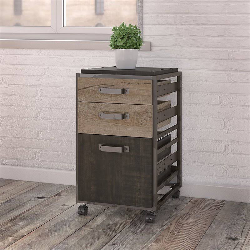 3 Drawer Mobile File Cabinet in Rustic Gray W717