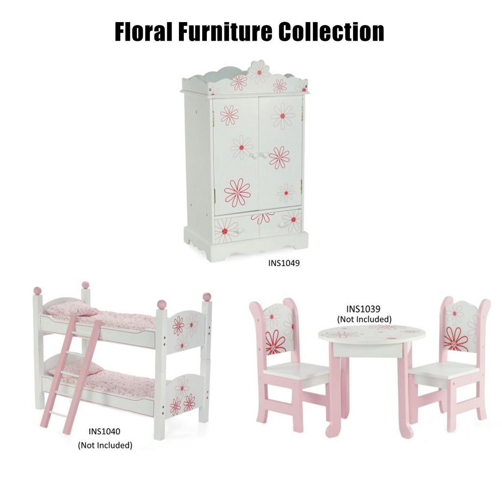 18 Inch Doll Clothes Storage Closet Armoire with 3 Notched Doll Clothes Hangers D96733