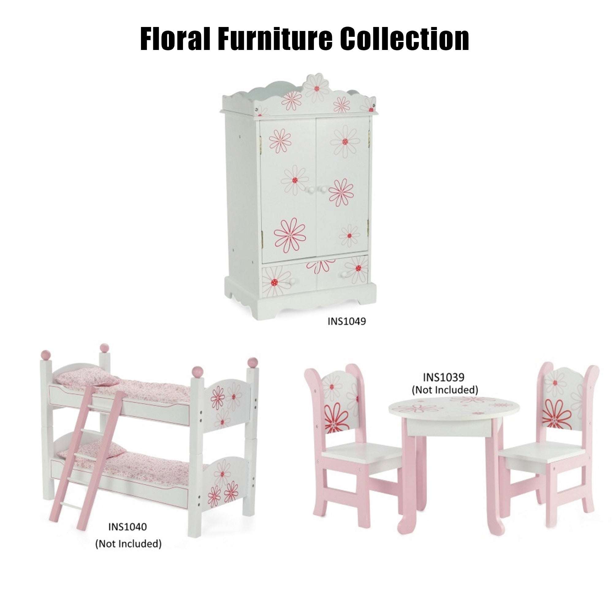 18 Inch Doll Clothes Storage Closet Armoire with 3 Notched Doll Clothes Hangers D96733