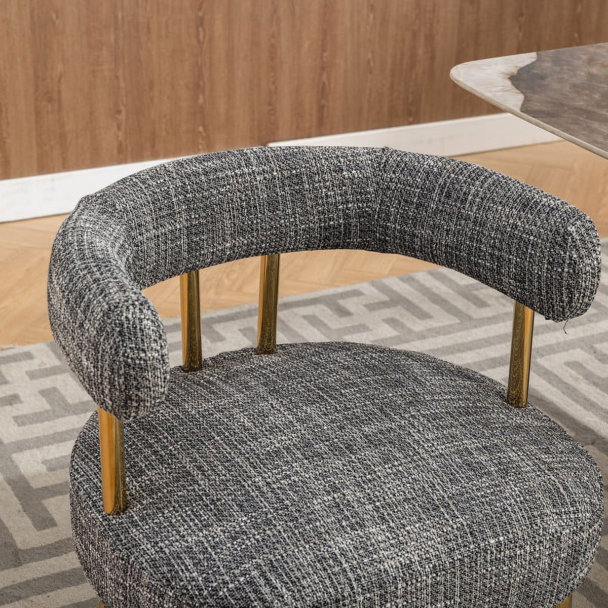 Mid-Century Modern Linen Fabric Dining Chair with Gold Legs X777281